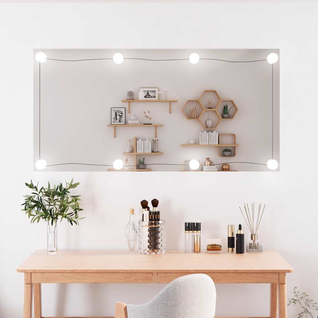 vidaXL Wall Mirror with LED Lights 50x100 cm Glass Rectangle