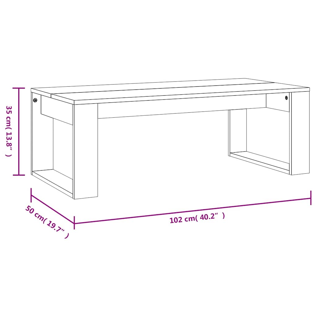 vidaXL Coffee Table Grey Sonoma 102x50x35 cm Engineered Wood