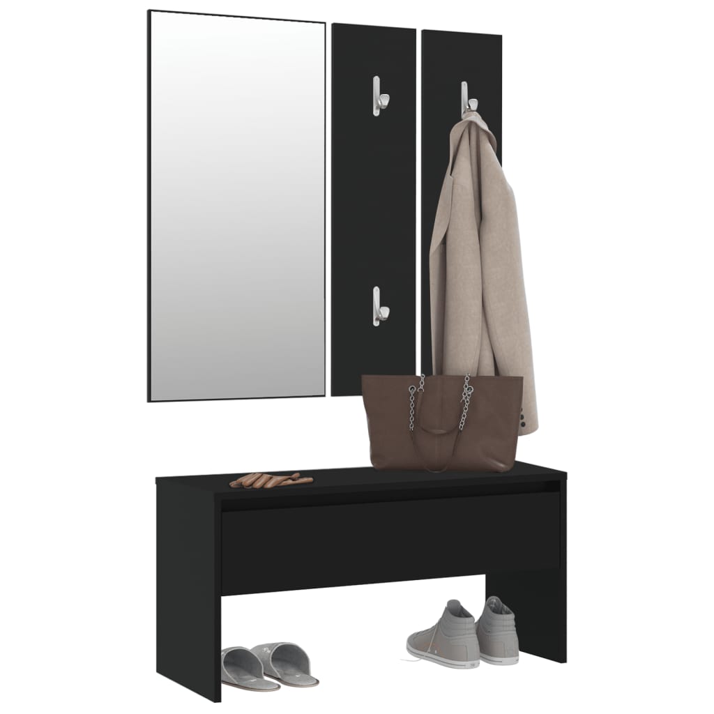 vidaXL Hallway Furniture Set Black Engineered Wood