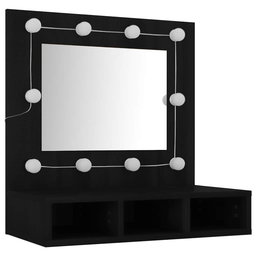 vidaXL Mirror Cabinet with LED Black 60x31.5x62 cm