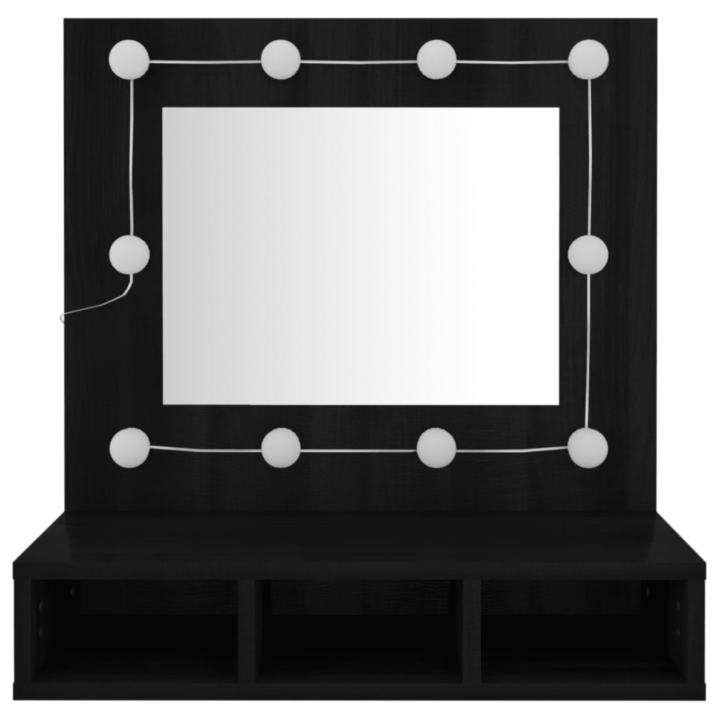 vidaXL Mirror Cabinet with LED Black 60x31.5x62 cm