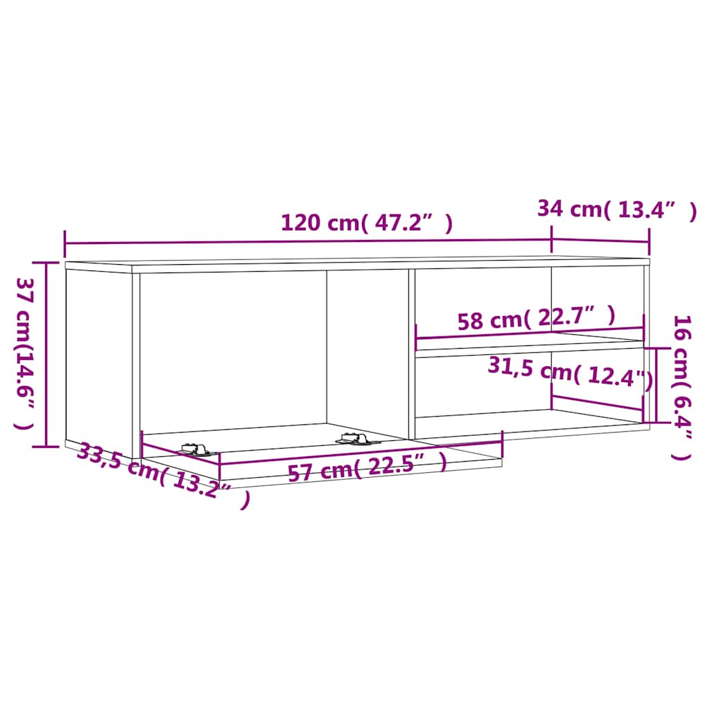 vidaXL TV Cabinet Smoked Oak 120x34x37 cm Engineered Wood