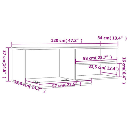 vidaXL TV Cabinet Smoked Oak 120x34x37 cm Engineered Wood