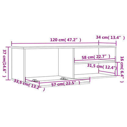 vidaXL TV Cabinet Grey Sonoma 120x34x37 cm Engineered Wood