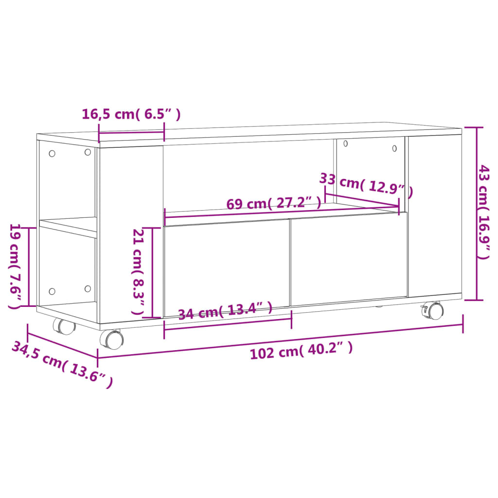 vidaXL TV Cabinet White 102x34.5x43 cm Engineered Wood