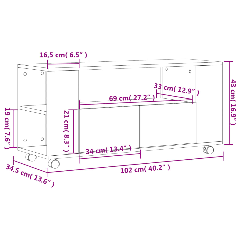 vidaXL TV Cabinet Smoked Oak 102x34.5x43 cm Engineered Wood