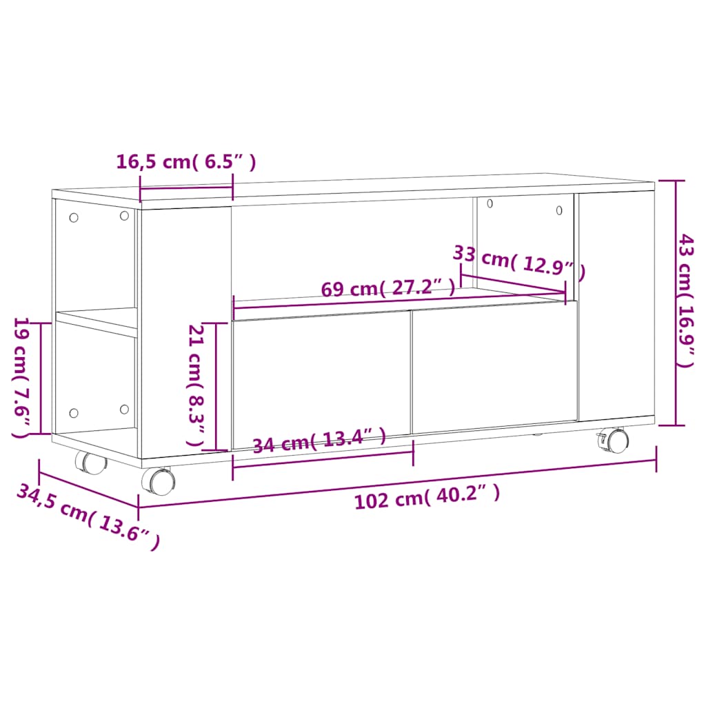 vidaXL TV Cabinet Grey Sonoma 102x34.5x43 cm Engineered Wood