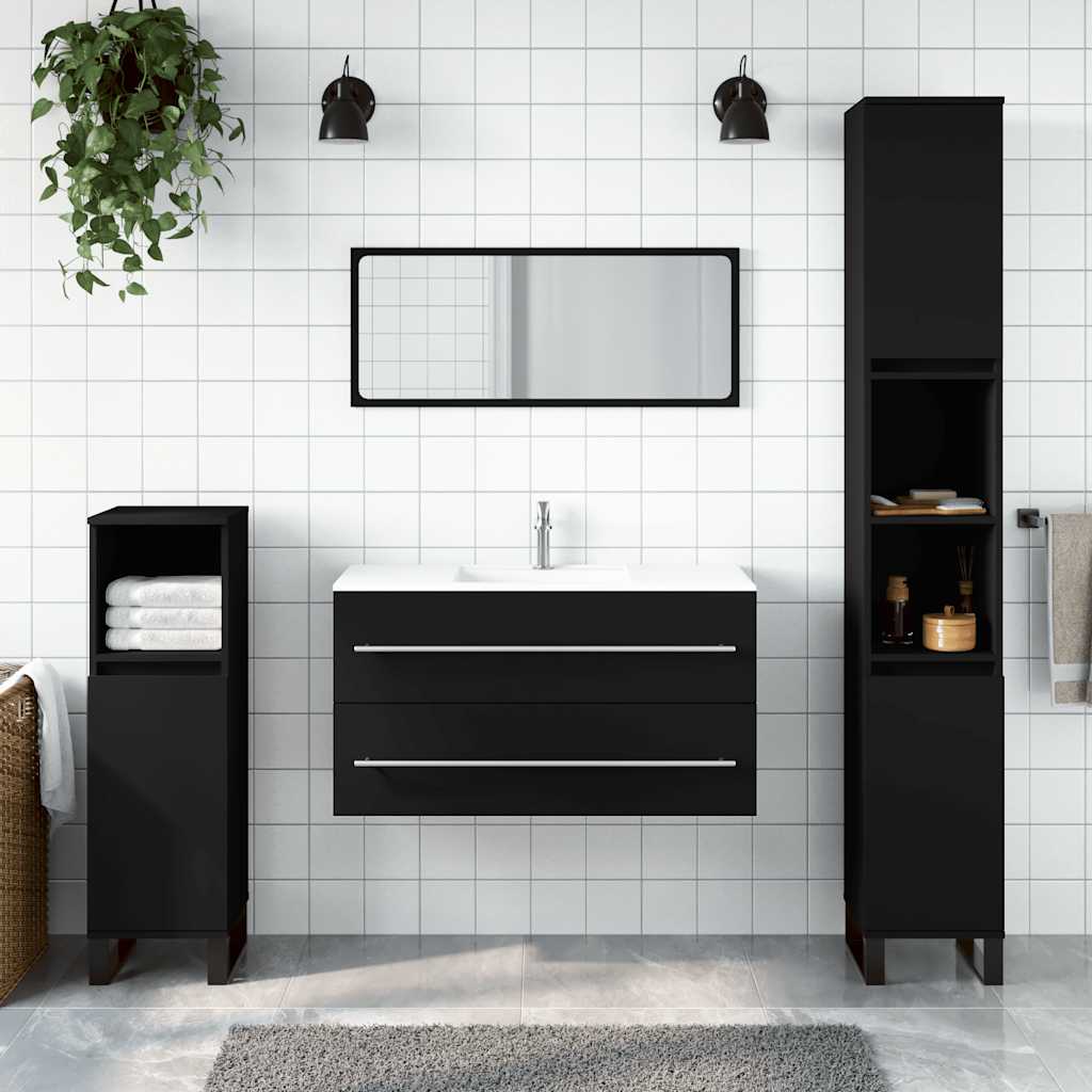 vidaXL Bathroom Cabinet With Mirror | Black | Engineered Wood | Medium