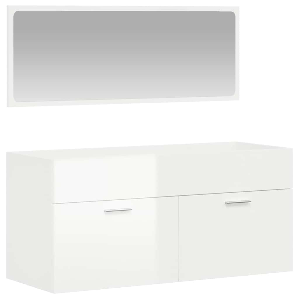 vidaXL Bathroom Cabinet with Mirror High Gloss White Engineered Wood