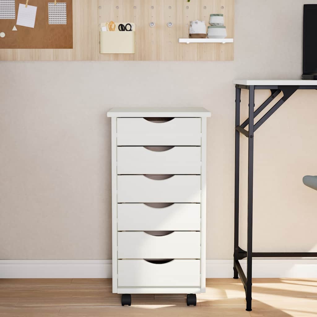 vidaXL Rolling Cabinet with Drawers MOSS White Solid Wood Pine