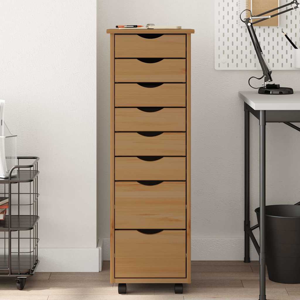vidaXL Rolling Cabinet with Drawers MOSS Honey Brown Solid Wood Pine