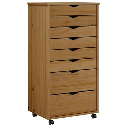 vidaXL Rolling Cabinet with Drawers MOSS Honey Brown Solid Wood Pine