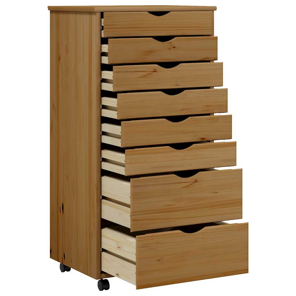 vidaXL Rolling Cabinet with Drawers MOSS Honey Brown Solid Wood Pine