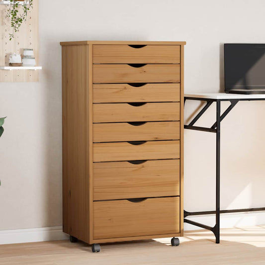 vidaXL Rolling Cabinet | Honey Brown | Solid pine wood, engineered wood, plastic