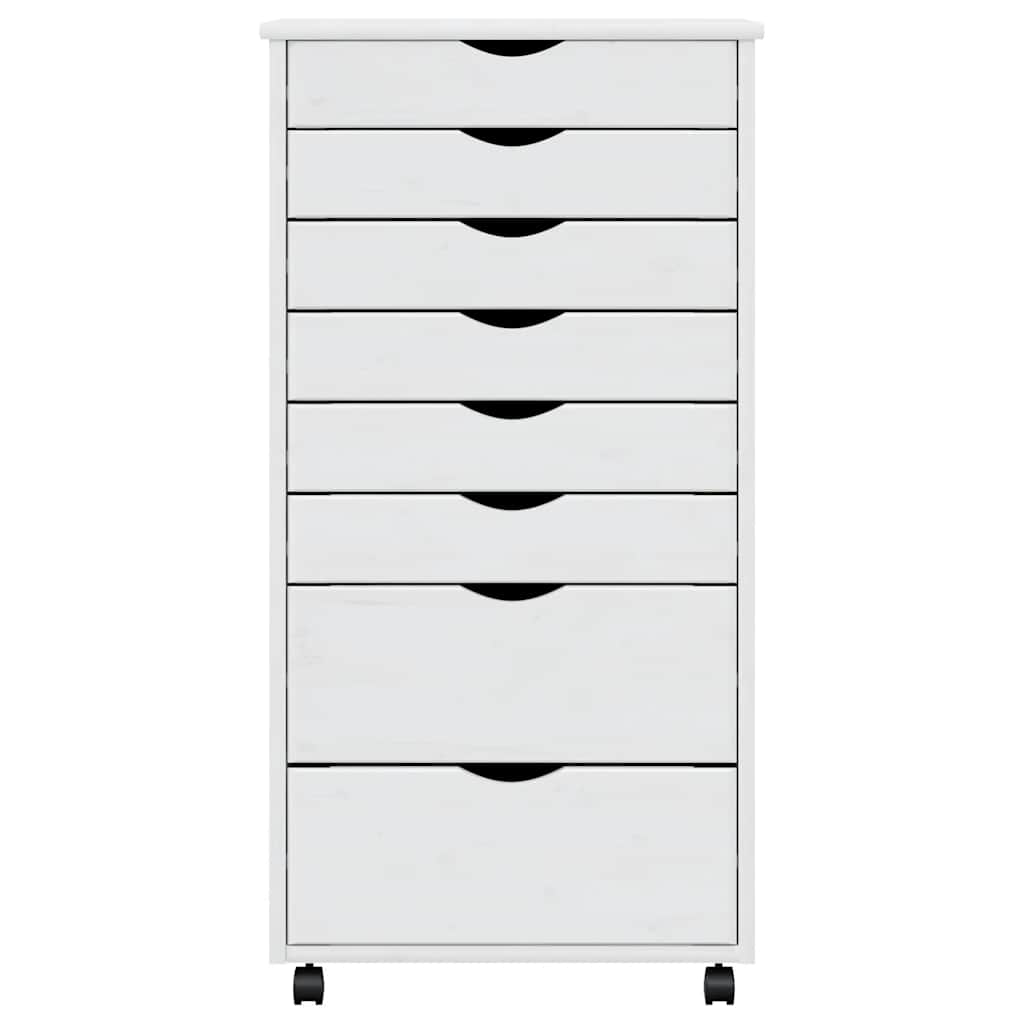 vidaXL Rolling Cabinet with Drawers MOSS White Solid Wood Pine