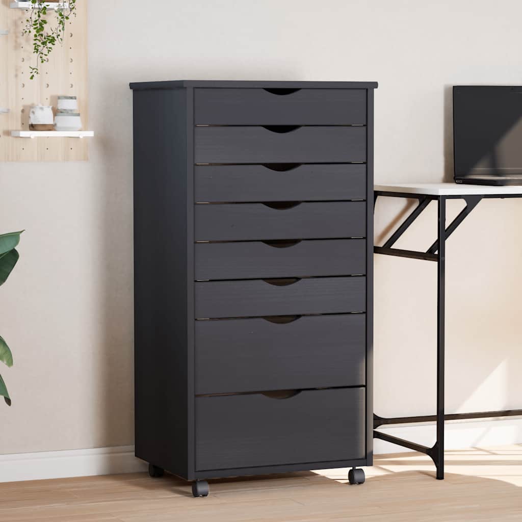 vidaXL Rolling Cabinet with Drawers MOSS Grey Solid Wood Pine