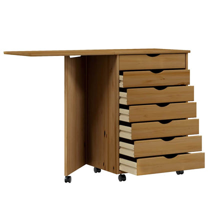vidaXL Rolling Cabinet with Desk MOSS Honey Brown Solid Wood Pine