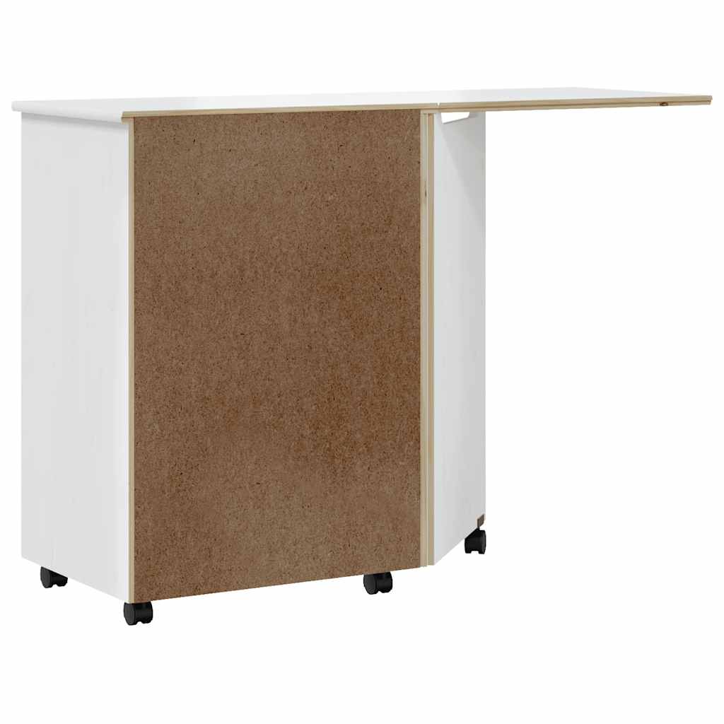vidaXL Rolling Cabinet with Desk MOSS White Solid Wood Pine