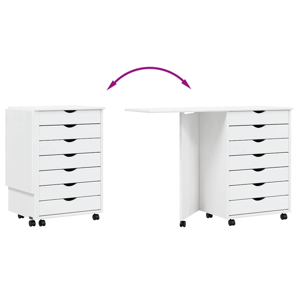 vidaXL Rolling Cabinet with Desk MOSS White Solid Wood Pine