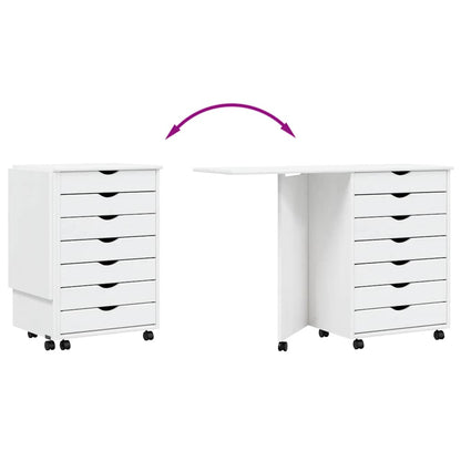vidaXL Rolling Cabinet with Desk MOSS White Solid Wood Pine