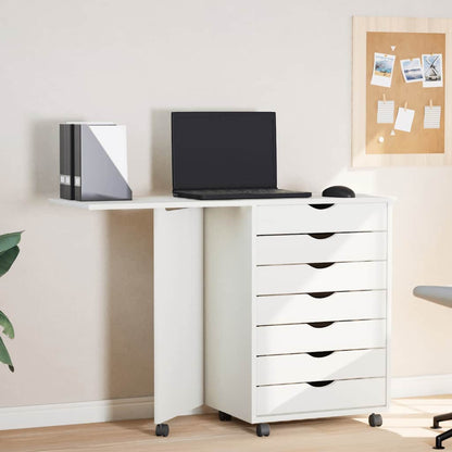 vidaXL Rolling Cabinet with Desk MOSS White Solid Wood Pine