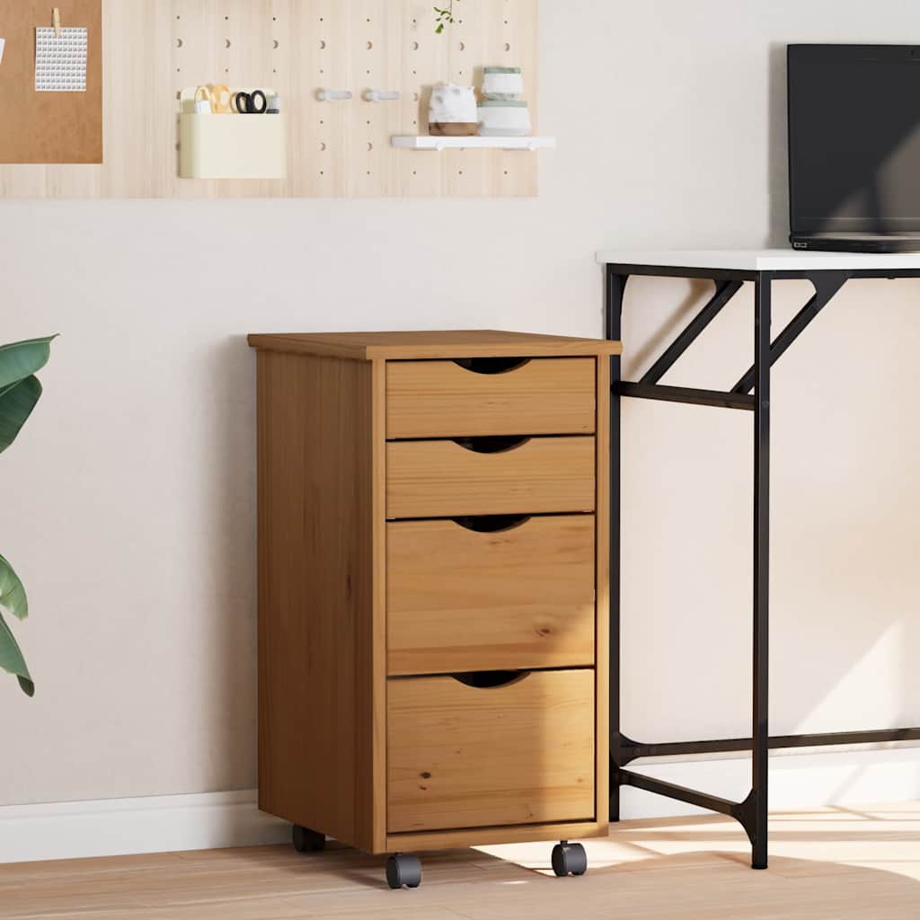 vidaXL Rolling Cabinet with Drawers MOSS Honey Brown Solid Wood Pine