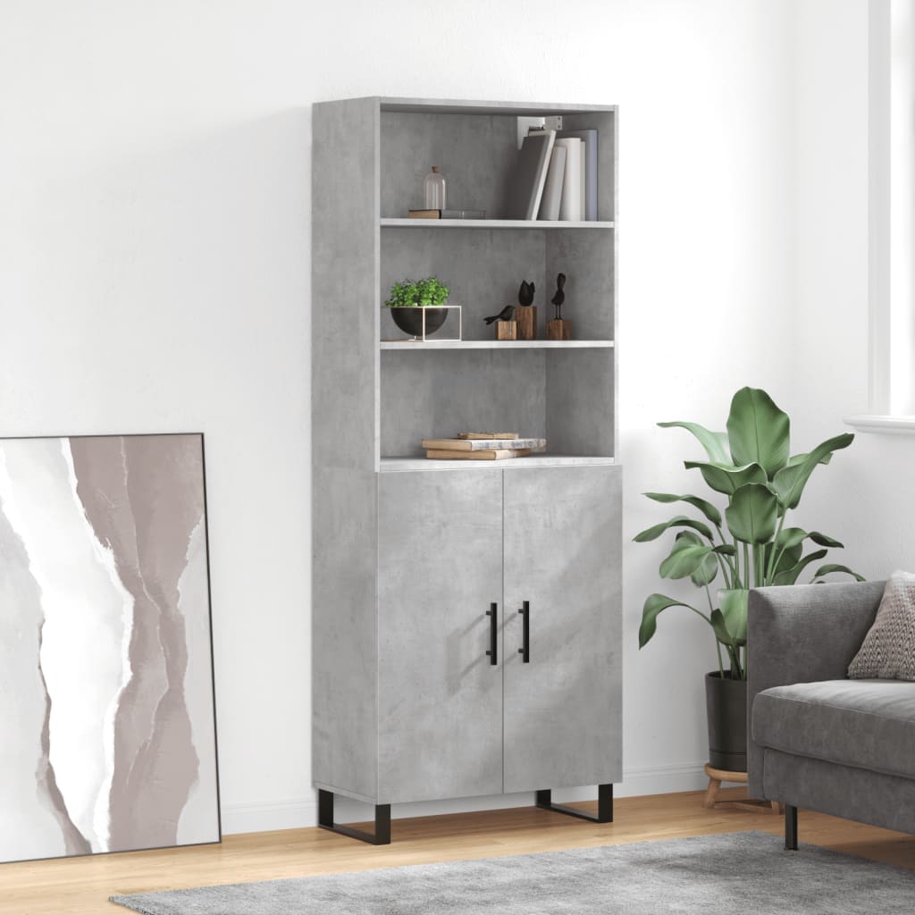 vidaXL Highboard | Concrete grey | Engineered wood, metal | 69.5x34x180 cm