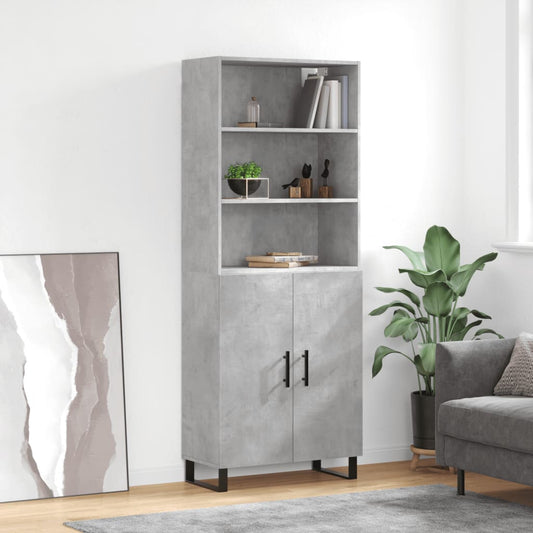 vidaXL Highboard | Concrete grey | Engineered wood, metal | 69.5x34x180 cm
