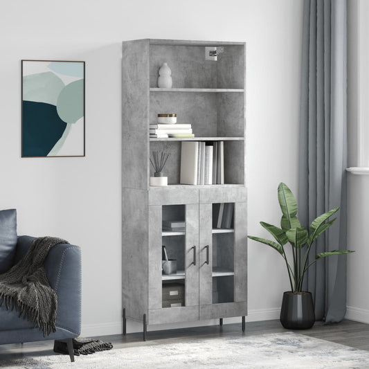 vidaXL Highboard Concrete Grey 69,5x34x180 cm Engineered Wood