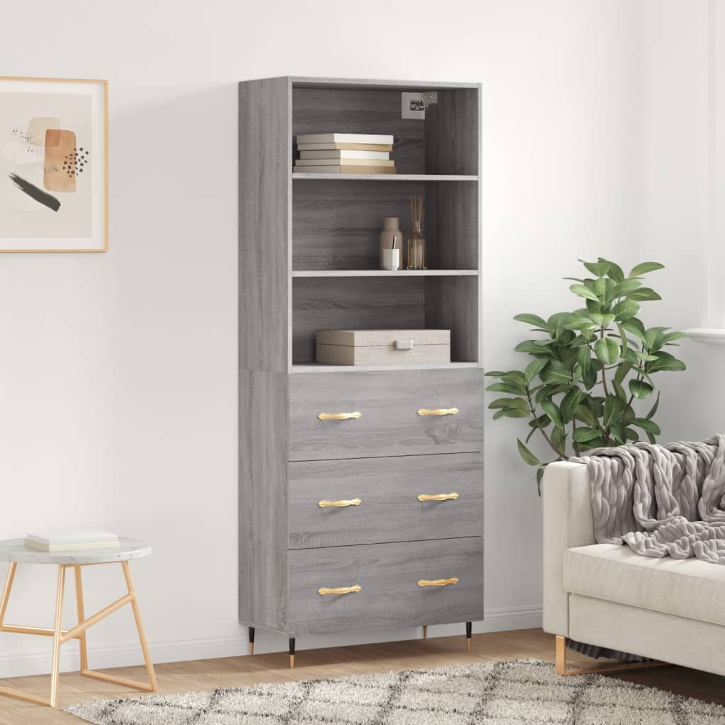vidaXL Highboard Grey Sonoma 69,5x34x180 cm Engineered Wood