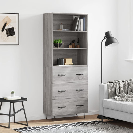 vidaXL Highboard Grey Sonoma 69,5x34x180 cm Engineered Wood