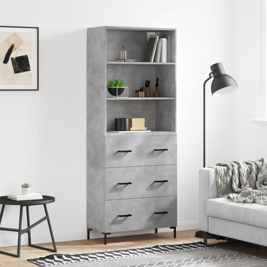 vidaXL Highboard Concrete Grey 69,5x34x180 cm Engineered Wood