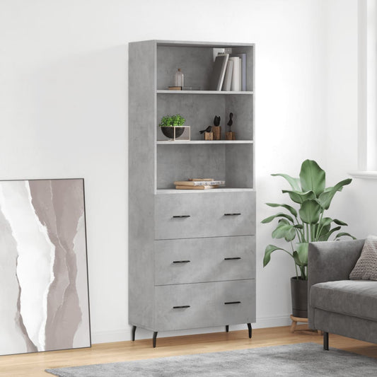 vidaXL Highboard Concrete Grey 69.5x34x180 cm Engineered Wood