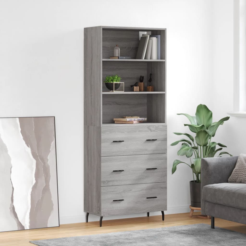vidaXL Highboard Grey Sonoma 69,5x34x180 cm Engineered Wood