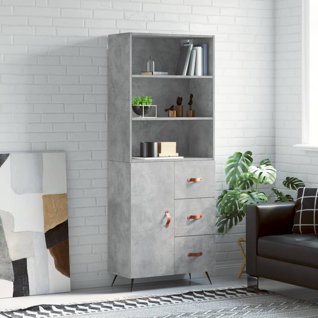 vidaXL Highboard Concrete Grey 69,5x34x180 cm Engineered Wood