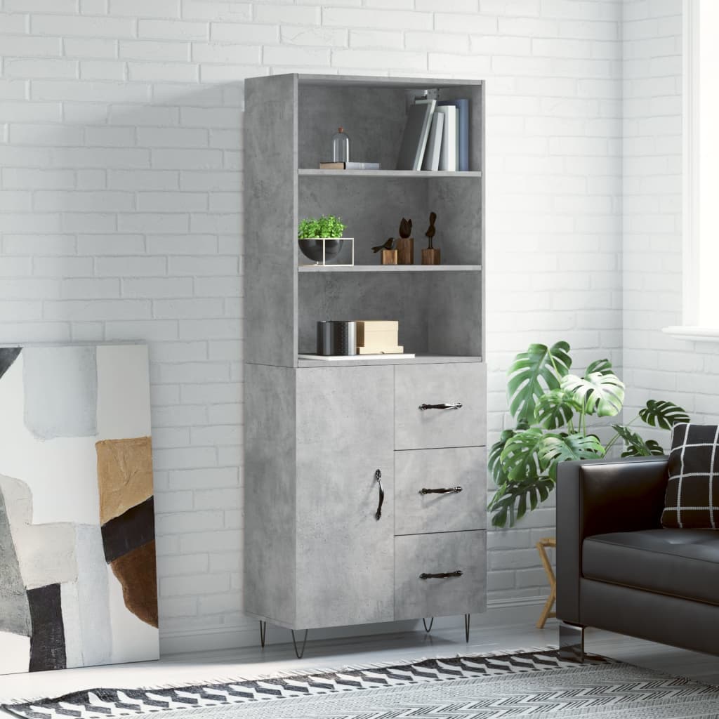 vidaXL Highboard Concrete Grey 69,5x34x180 cm Engineered Wood