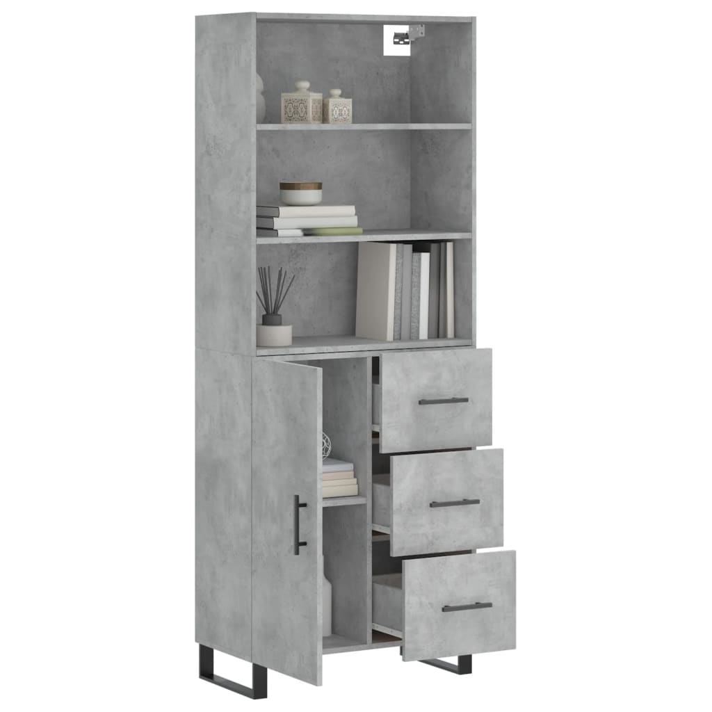 vidaXL Highboard Concrete Grey 69.5x34x180 cm Engineered Wood