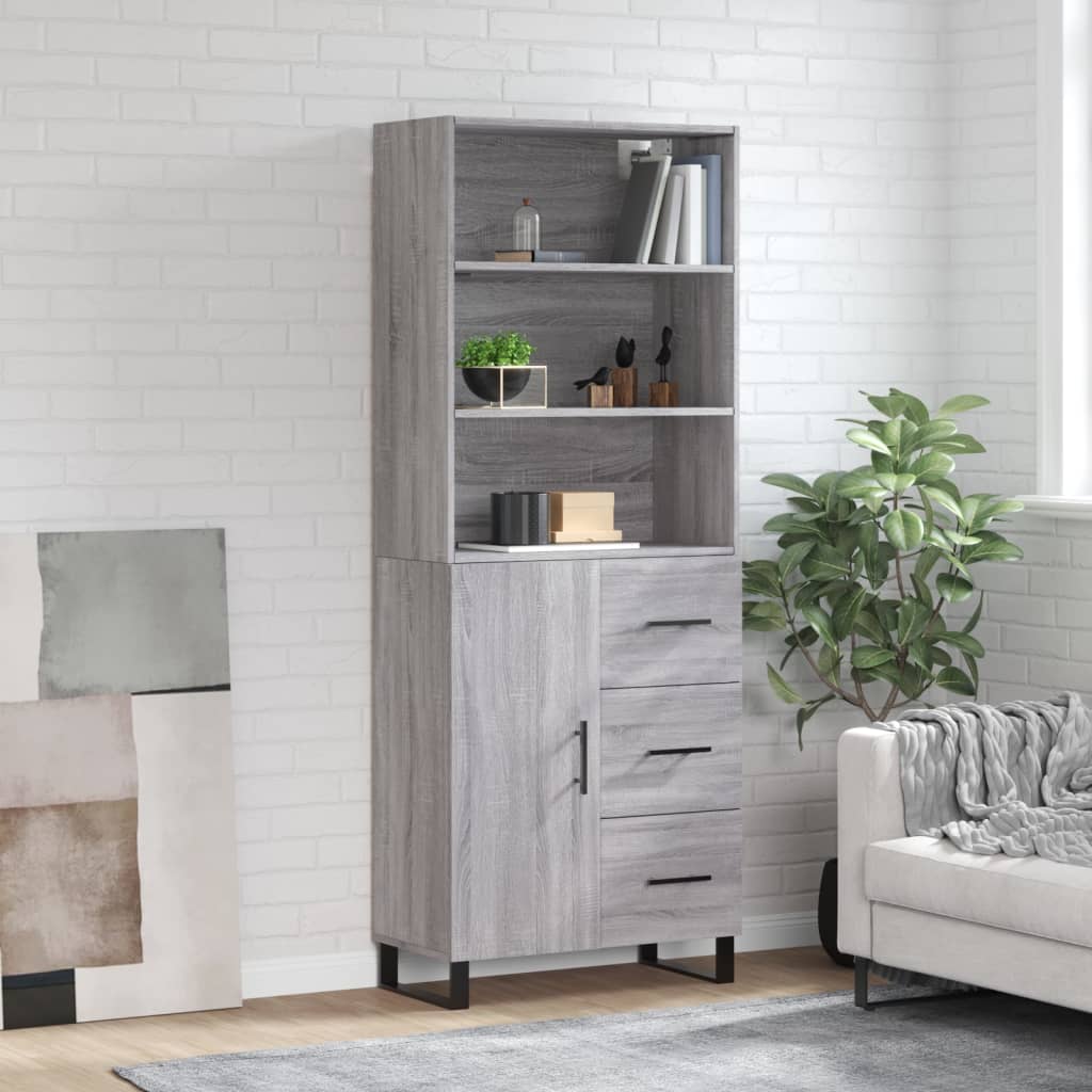 vidaXL Highboard Grey Sonoma 69,5x34x180 cm Engineered Wood