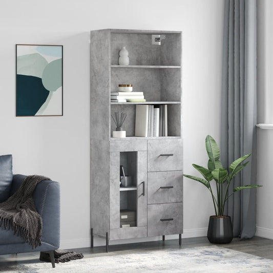 vidaXL Highboard Concrete Grey 69,5x34x180 cm Engineered Wood