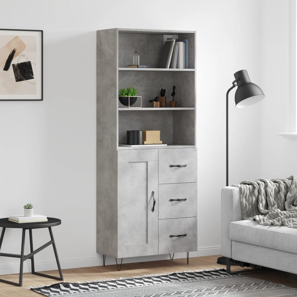 vidaXL Highboard Concrete Grey 69,5x34x180 cm Engineered Wood