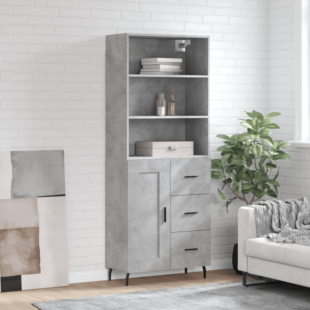 vidaXL Highboard Concrete Grey 69,5x34x180 cm Engineered Wood