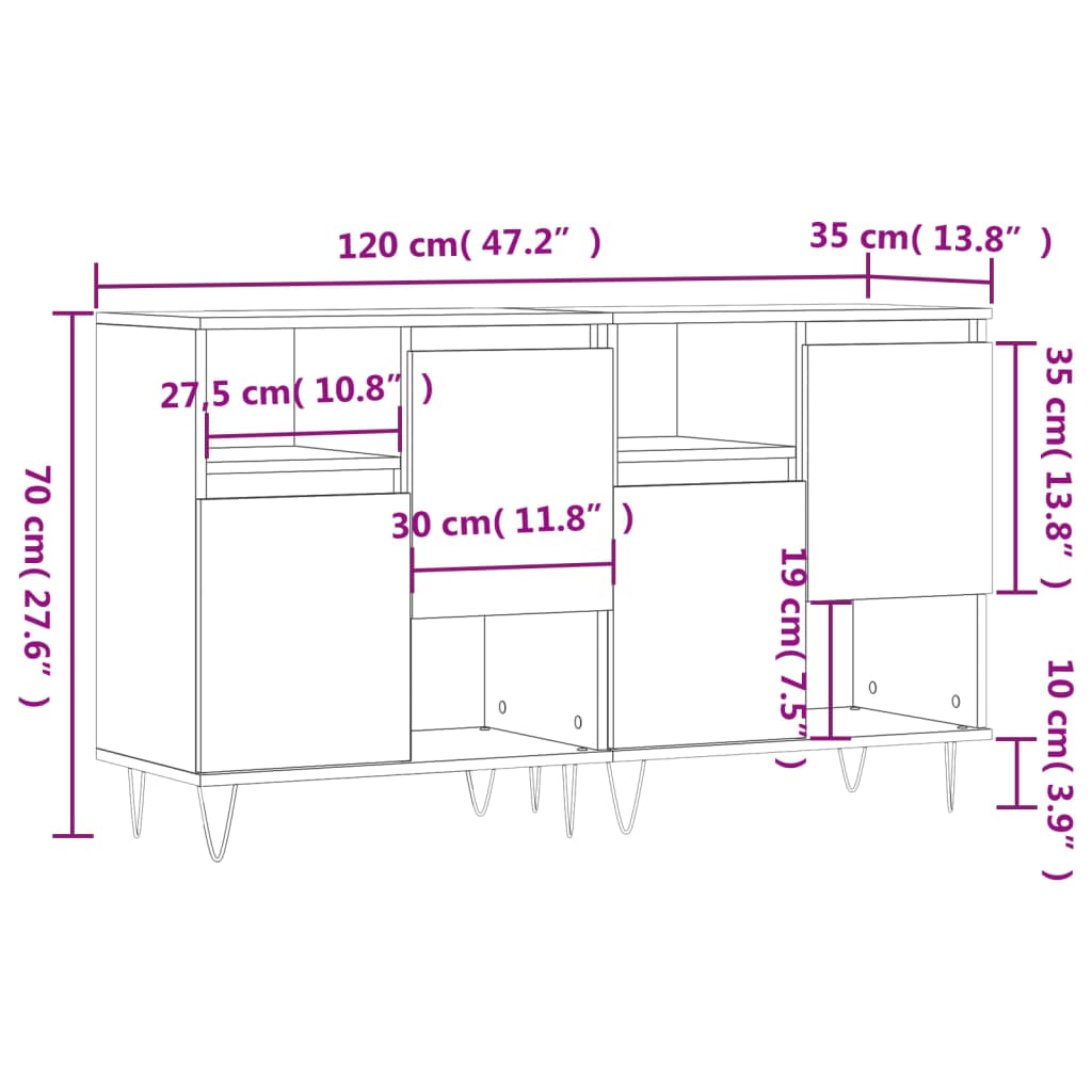 vidaXL Sideboards 2 pcs Grey Sonoma Engineered Wood