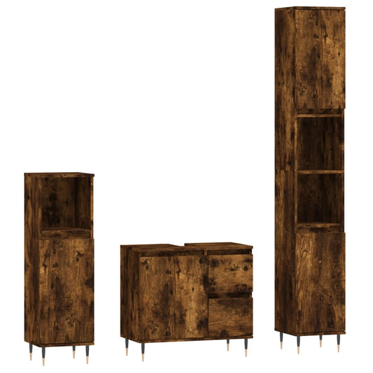 vidaXL 3 Piece Bathroom Furniture Set Smoked Oak Engineered Wood