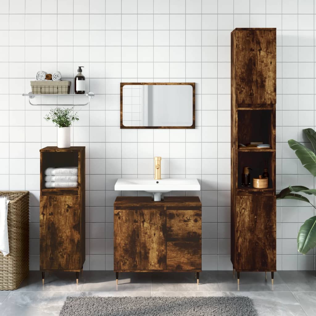 vidaXL 3 Piece Bathroom Furniture Set Smoked Oak Engineered Wood