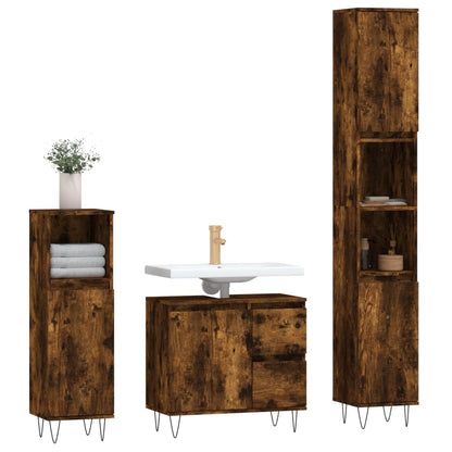 vidaXL 3 Piece Bathroom Furniture Set Smoked Oak Engineered Wood