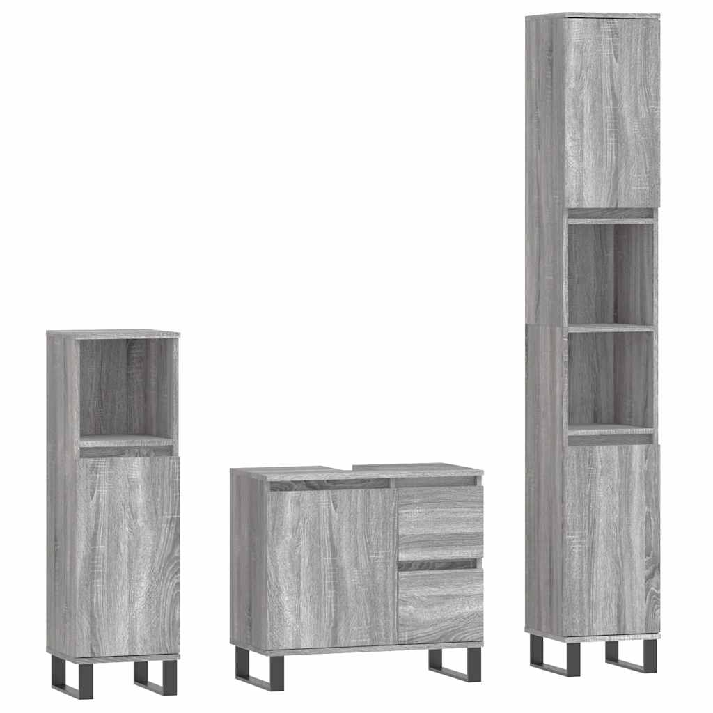 vidaXL 3 Piece Bathroom Furniture Set Grey Sonoma Engineered Wood
