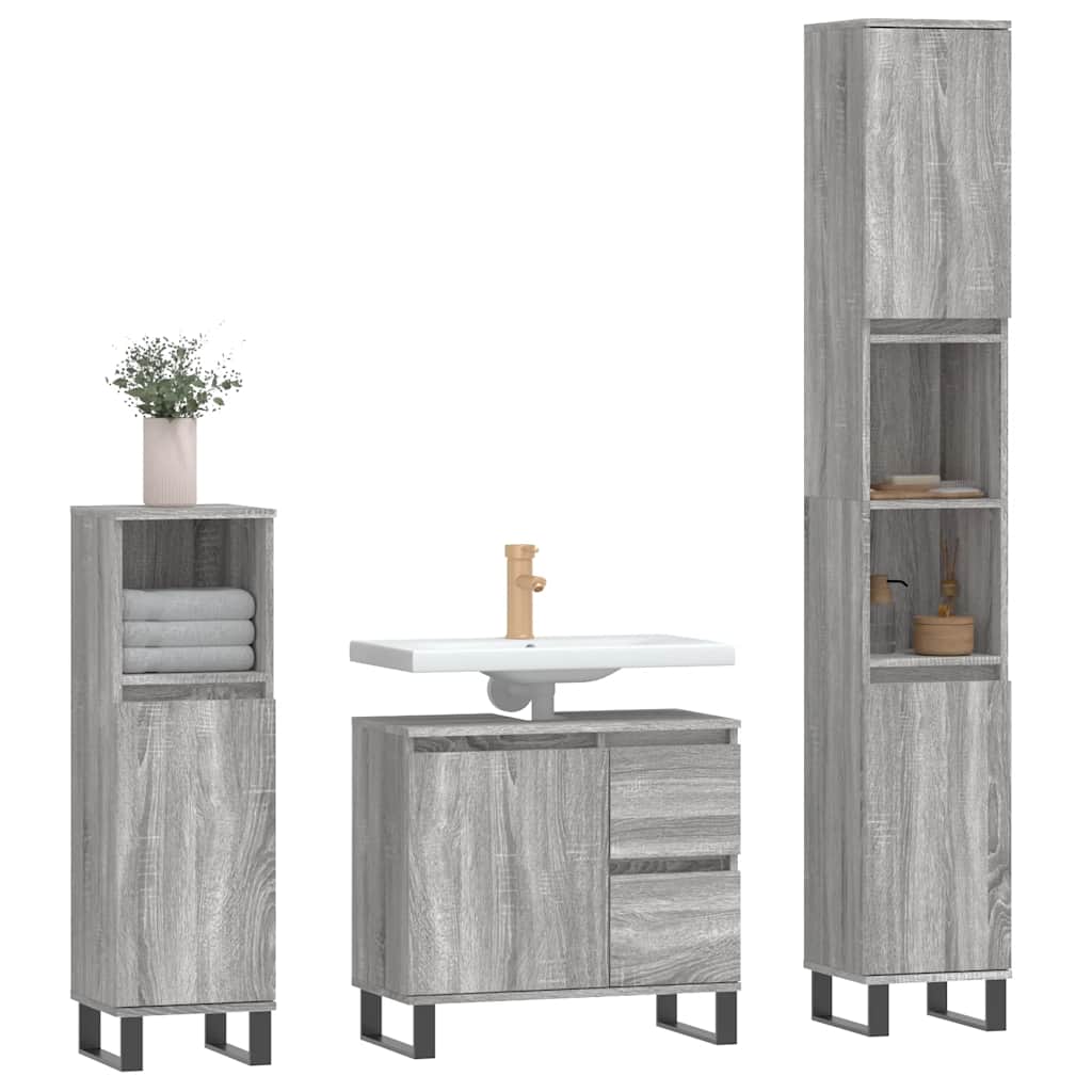 vidaXL 3 Piece Bathroom Furniture Set Grey Sonoma Engineered Wood