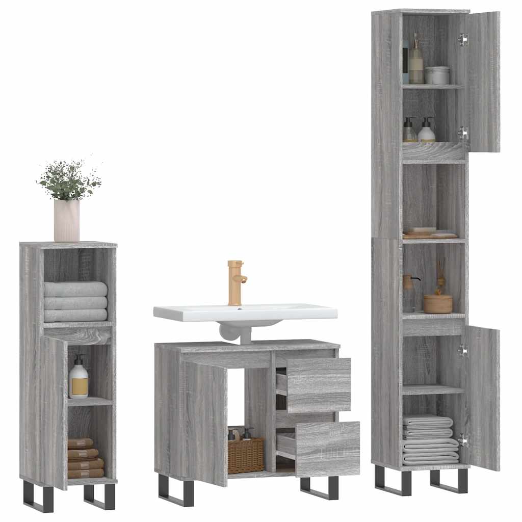vidaXL 3 Piece Bathroom Furniture Set Grey Sonoma Engineered Wood