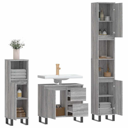 vidaXL 3 Piece Bathroom Furniture Set Grey Sonoma Engineered Wood