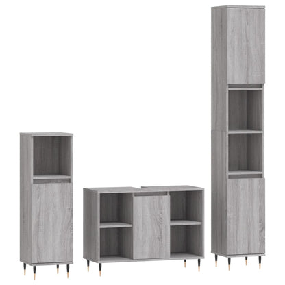 vidaXL 3 Piece Bathroom Furniture Set Grey Sonoma Engineered Wood